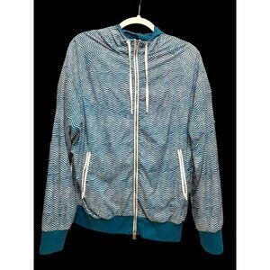 Nike Hooded Windbreaker Jacket Teal White Striped Size M